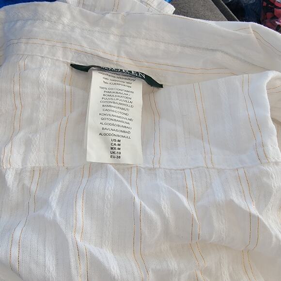Lauren Ralph Lauren Women's Size Medium button down shirt white gold‎ stripes - Picture 2 of 8